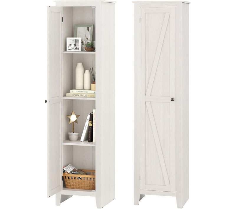 Armoire De Salle De Bain De 180 Cm De Haute, Meuble De Rangement, Colonne, 4 Étagères (blanc)