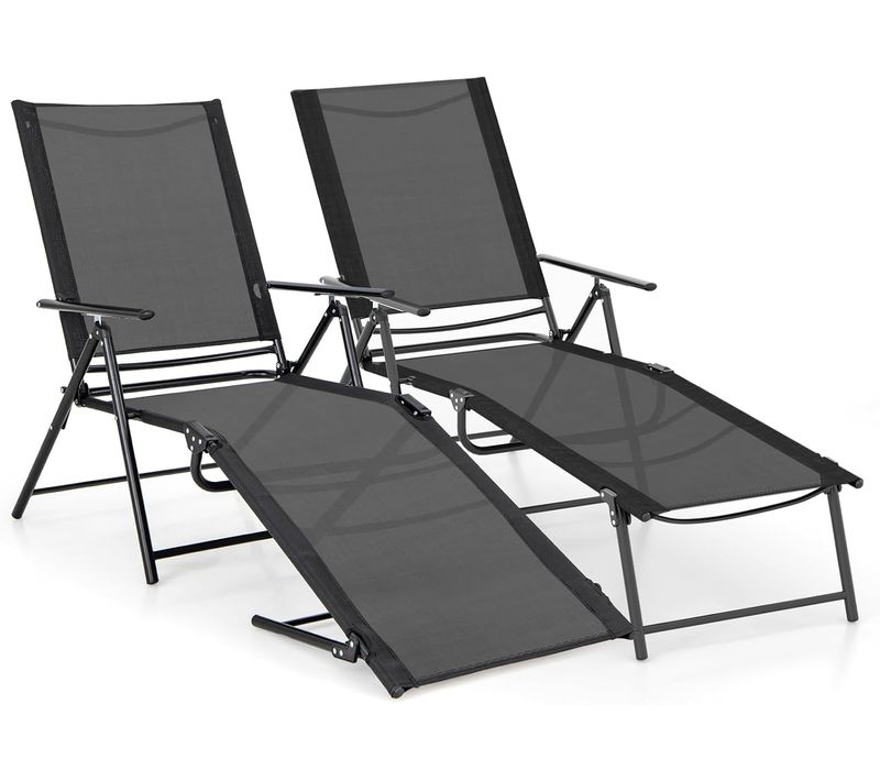 Lot De 2 Chaises Longues Pliantes à 6 Positions, Dossier Réglable, Charge 150 Kg (noir)