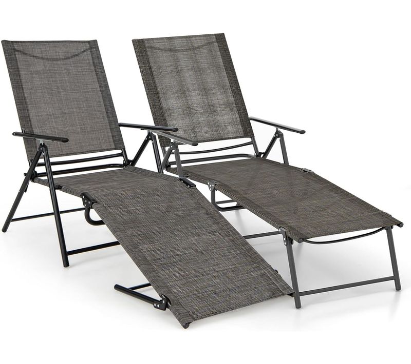 Lot De 2 Chaises Longues Pliantes à 6 Positions, Dossier Réglable, Charge 150 Kg (café)
