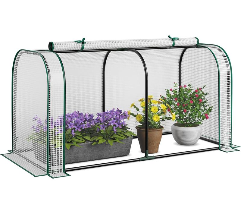Mini Serre De Jardin 118x55x60 Cm, Serre Avec Porte à Fermeture Eclair Enroulable (blanc)