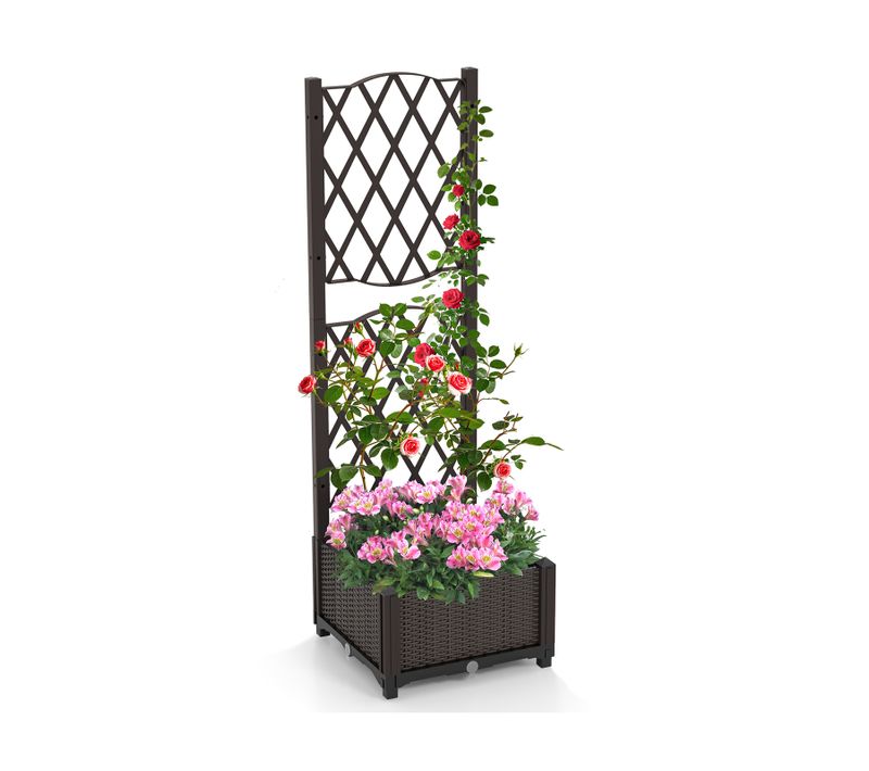 Jardinière Avec Treillis Sur Pied, Bac à Fleur Auto-arrosage En Rotin Pp (40 X 40 X 122 Cm)