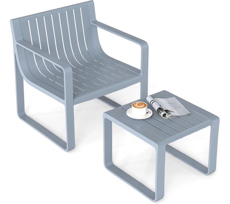 Salon De Jardin 2 Pièces Avec Table Basse Carrée, Ensemble De Mobilier De Patio En Pp, Gris