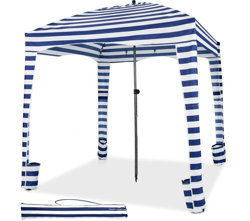 Tente Cabane De Plage Pliable Avec Sac De Transport, Auvent De Plage Portable, Bleu+blanc