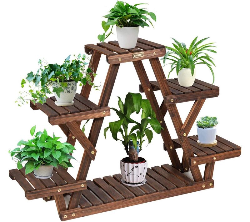 Étagère Pour Plantes En Bois 6 Tablettes Porte Pot De Fleurs 99 X 25 X 64,5cm Charge 10kg Par Niveau