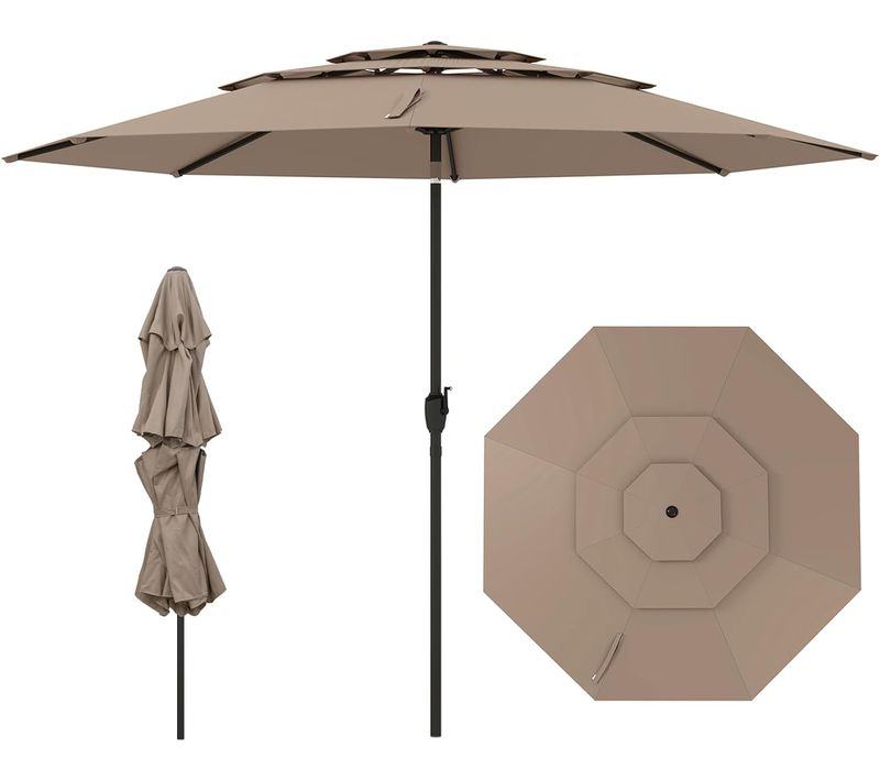 Parasol De Jardin Extérieur D. 300 Cm, Parasol Balcon à 3 Niveaux Sans Pied (brun Clair)