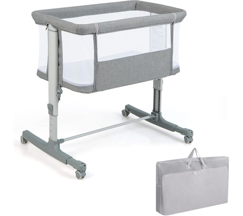 3 En 1 Lit Cododo Bébé Avec Matelas Et 5 Hauteur Réglable, 84x48x80cm (gris Clair)