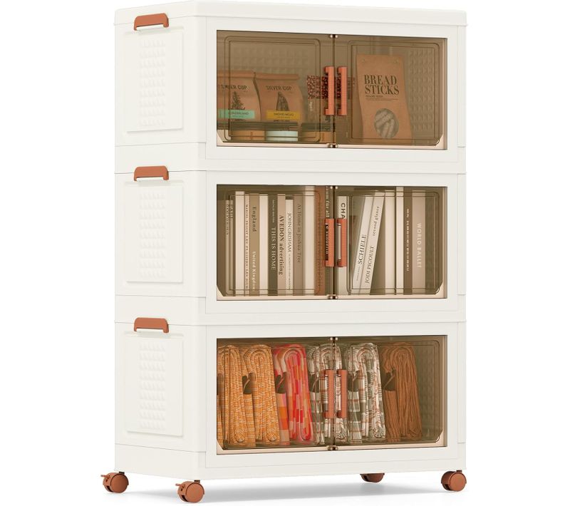 Boite Rangement Plastique 210 L, Caisses Rangement Pliables à Roulette, Poignée