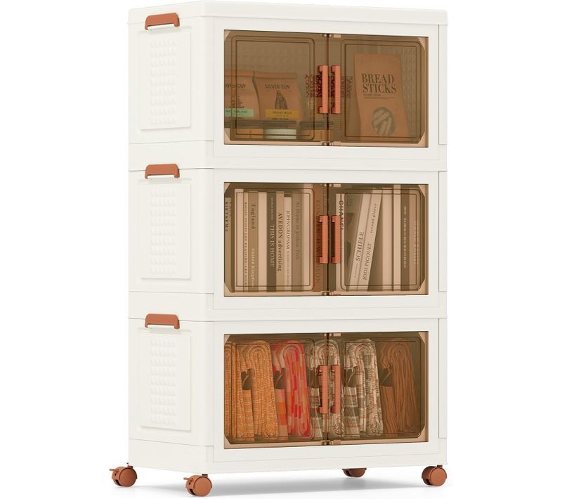 Boite Rangement Plastique 156 L, Caisses Rangement Pliables à Roulette, Poignée