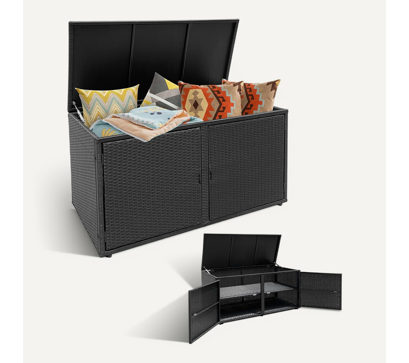 Coffre De Rangement Extérieure En Rotin 335l, Boîte De Rangement, 115x60x65cm (noir)