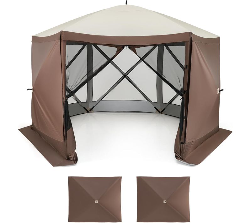Tonnelle 350 X 350 Cm à Ouverture Instantanée, Tente Gazebo Pour 8 à 10 Personnes, Café