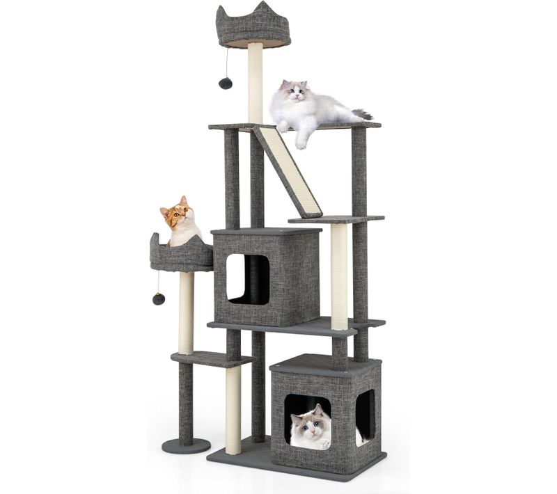 Arbre à Chat XXL 180 Cm, 4 Poteaux à Griffer En Sisal, Planche à Griffer, 86 X 40 X 180 Cm