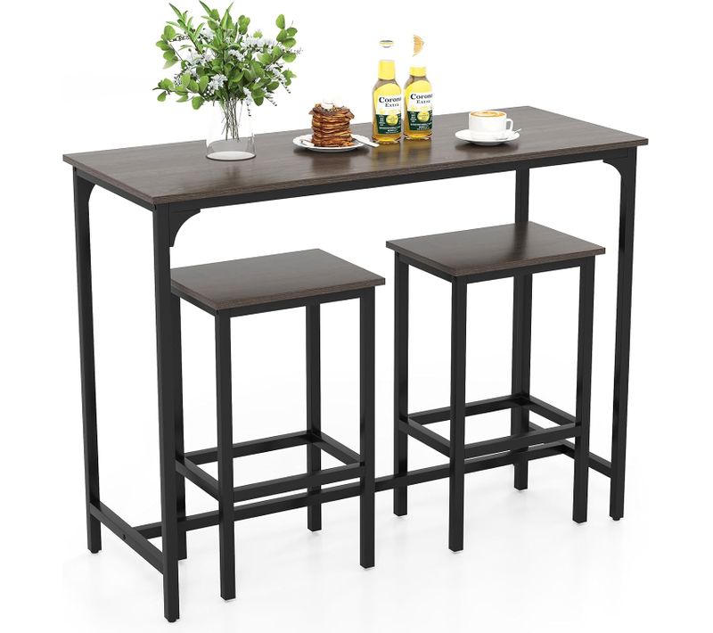 Table Bar Avec Tabouret, Table De Cuisine 2 Personnes, 120 X 48 Cm, Industriel (gris Chêne)