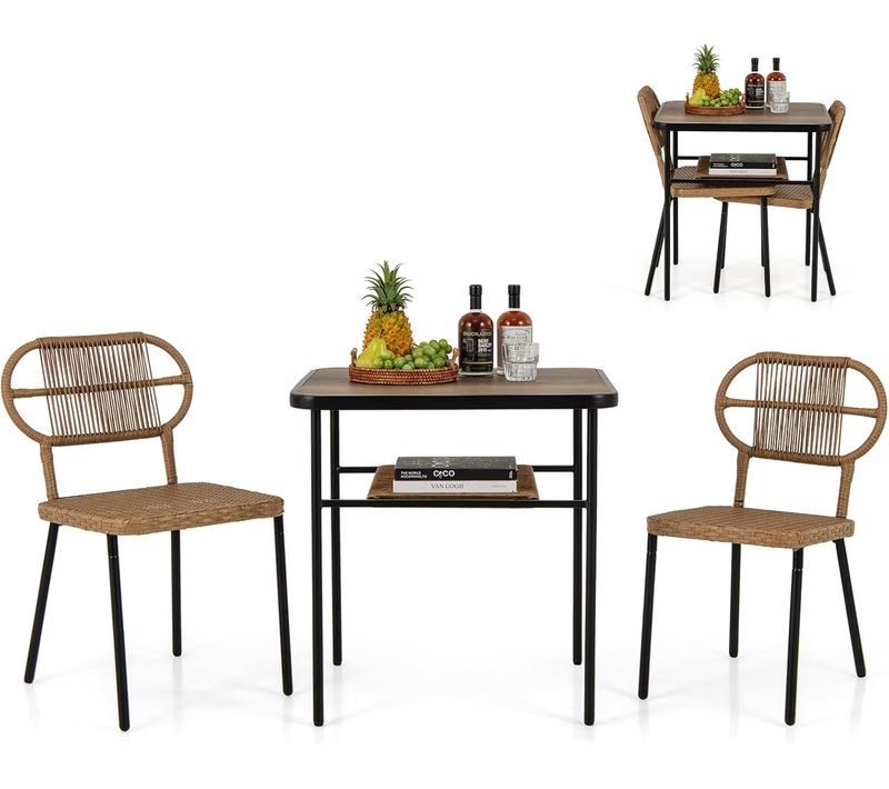 Ensemble De Meubles 3 Pièces De Patio En Rotin Charge 180kg, Salon De Jardin 2 Chaises, Naturel