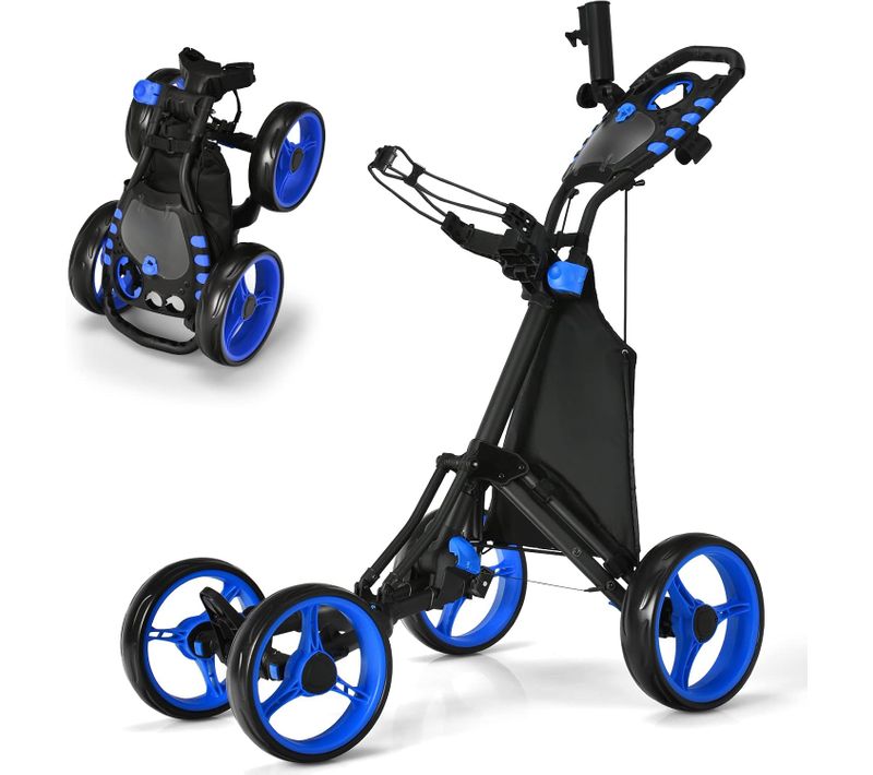 Chariot De Golf Pliable à Pousser Ou à Tirer à 4 Roues, Chariot De Golf Léger Avec Sac Imperméable