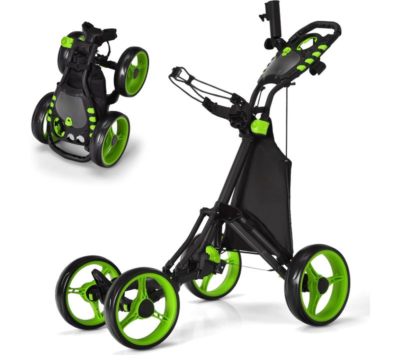 Chariot De Golf Pliable à Pousser Ou à Tirer à 4 Roues, Chariot De Golf Léger Avec Sac Imperméable