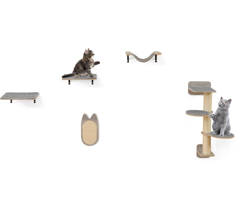 Arbre à Chat Mural, 5 Plateformes, Poteaux à Griffer Et Planche à Griffer En Sisal