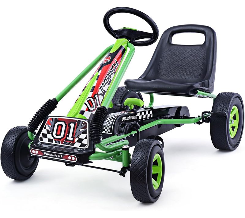 Kart à Pédale Enfant Avec Siège Réglable Et Freins à Main, Vélo D’enfant Avec 4 Roues En Eva