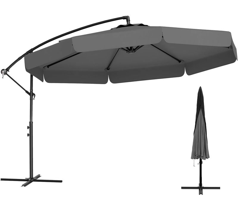 Parasol Déporté Octogonal 3x3m, Parasol Extérieur Inclinable Avec Housse De Protection