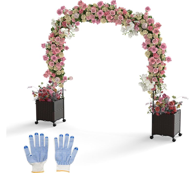 Arche De Jardin 288 Cm Avec 2 Bacs Jardinière Et Treillis, Pergola Extérieur