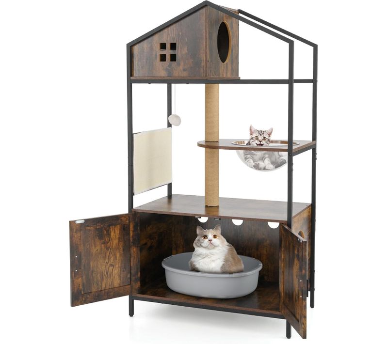 Meuble Litiere Chat, Tapis Et Poteaux à Griffer En Sisal, Condo, Capsule, 80 X 48 X 150 Cm