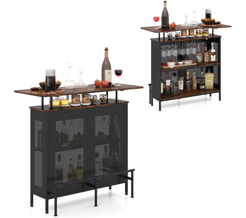 Table De Bar, Ilot Central Cuisine, Cadre En Métal, Repose-pied En Métal (marron Rustique)