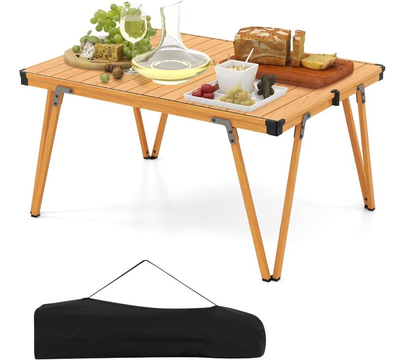 Table De Camping Pliante Grande Surface 93 X 69 Cm, Charge 80kg, Avec Sac De Transport (naturel)