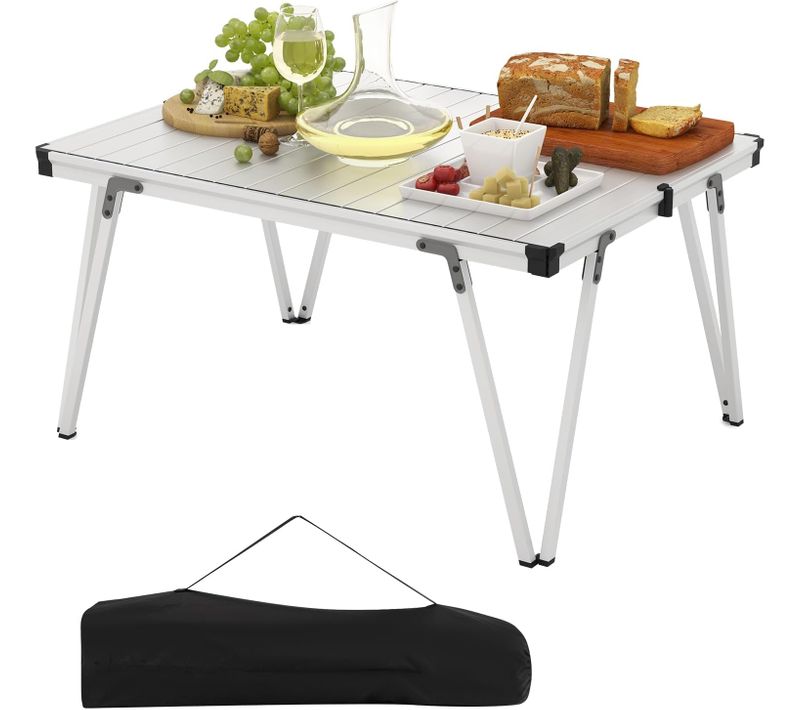 Table De Camping Pliante Grande Surface 93 X 69 Cm, Charge 80kg, Avec Sac De Transport (argenté)