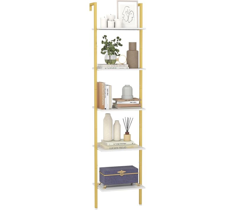 Étagère Échelle à 5 Niveaux, Bibliothèque Murale Industrielle Avec Kits Anti-renversement, Blanc