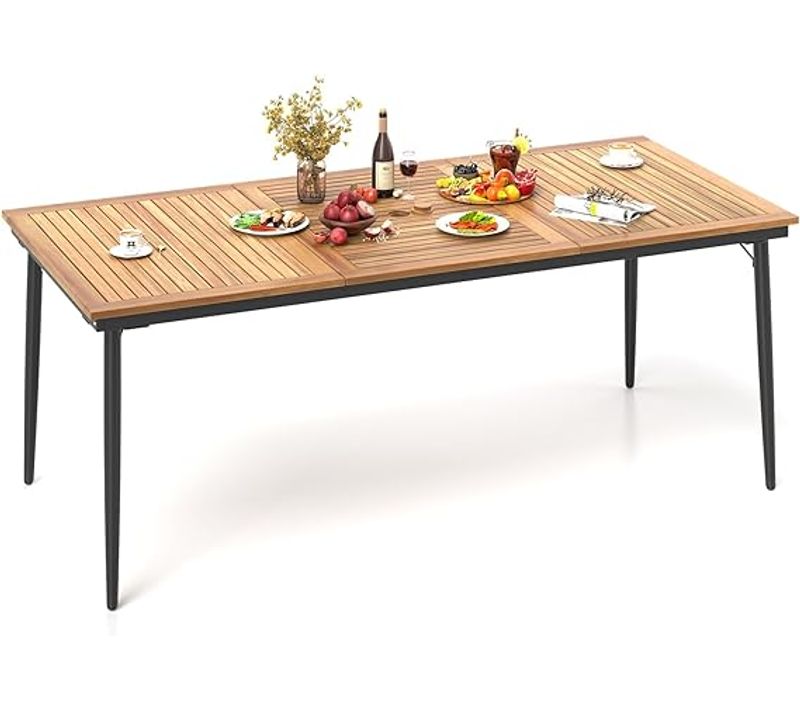 Table De Jardin 200 Cm Pour 8 Personnes, Table Exterieur Avec Trou De Parasol Dia.5 Cm