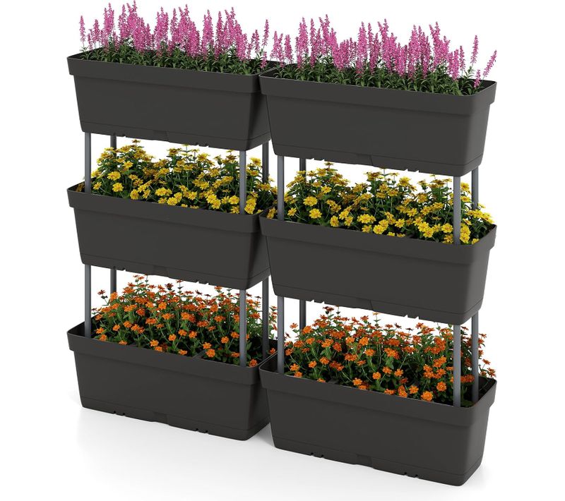 Jardinière Surélevée Vertical Avec 6 Bacs De Plantation Trous De Drainage, Lit De Jardin (noir)