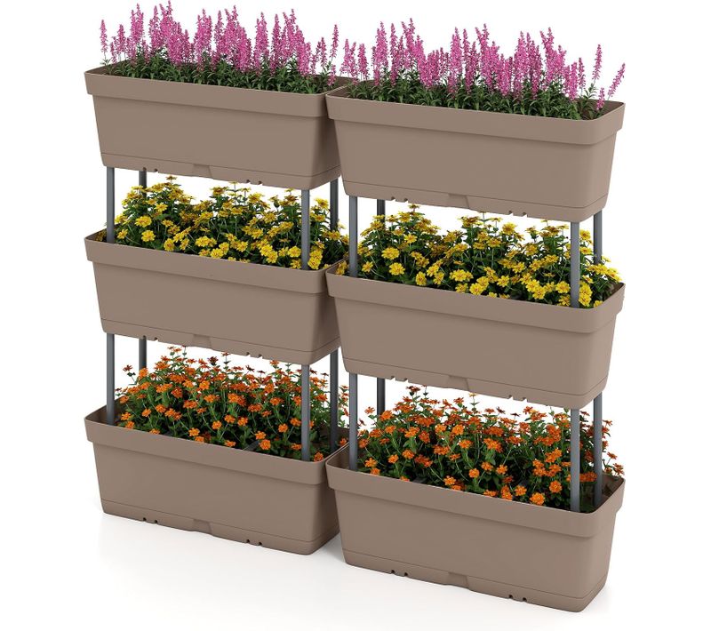 Jardinière Surélevée Vertical Avec 6 Bacs De Plantation Trous De Drainage, Lit De Jardin (gris)