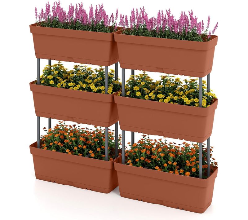 Jardinière Surélevée Vertical Avec 6 Bacs De Plantation Trous De Drainage, Lit De Jardin (rouge)