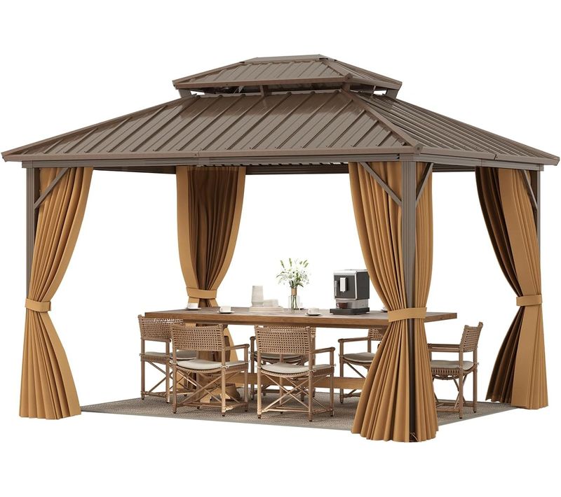 Tonnelle De Jardin à Double Toit En Métal Galvanisé 354 X 294 Cm, Tente De Reception Spacieuse