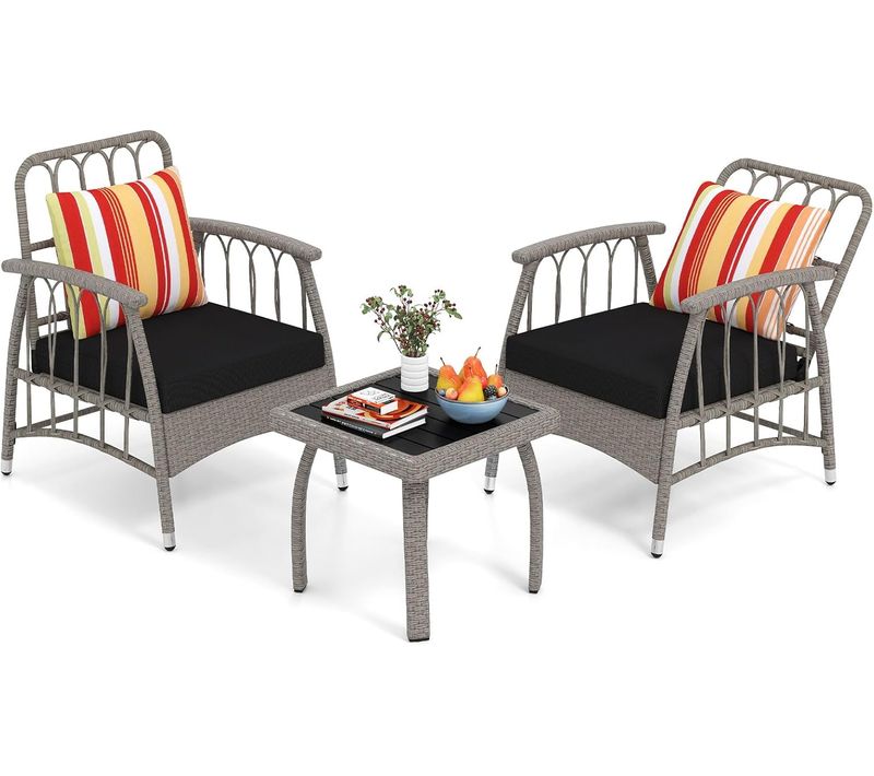 Ensemble De Meubles 3 Pièces De Patio En Rotin Charge 160kg, Salon De Jardin 2 Fauteuils,gris