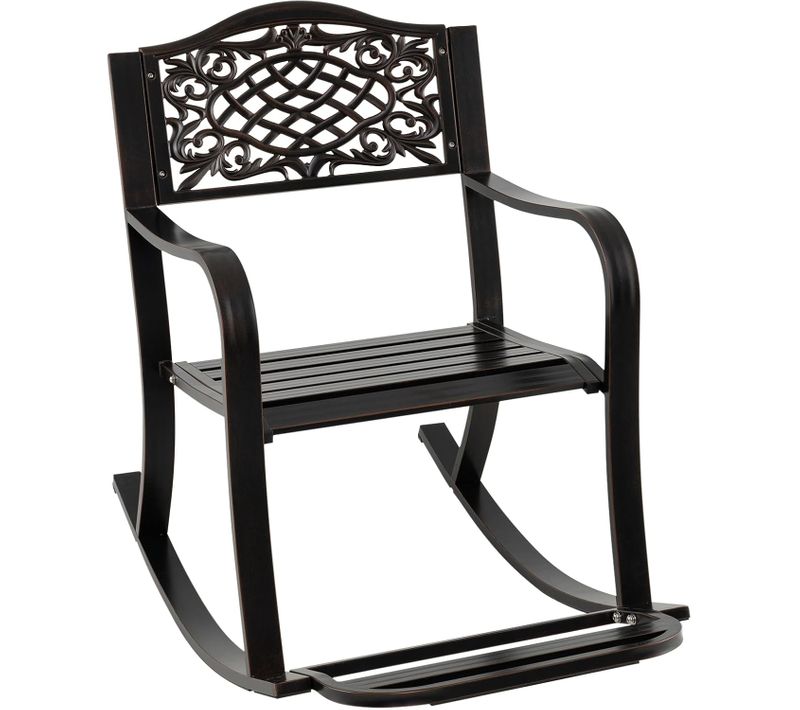 Fauteuil à Bascule Exterieur En Aluminium Coulé, Chaise à Bascule, Charge 150kg, 102x62,5x89 Cm