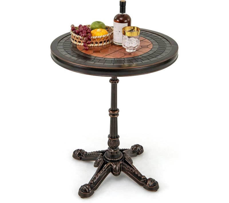 Table De Salle à Manger Ronde De 60,5 Cm, Table Bistro En Aluminium Coulé,bronze