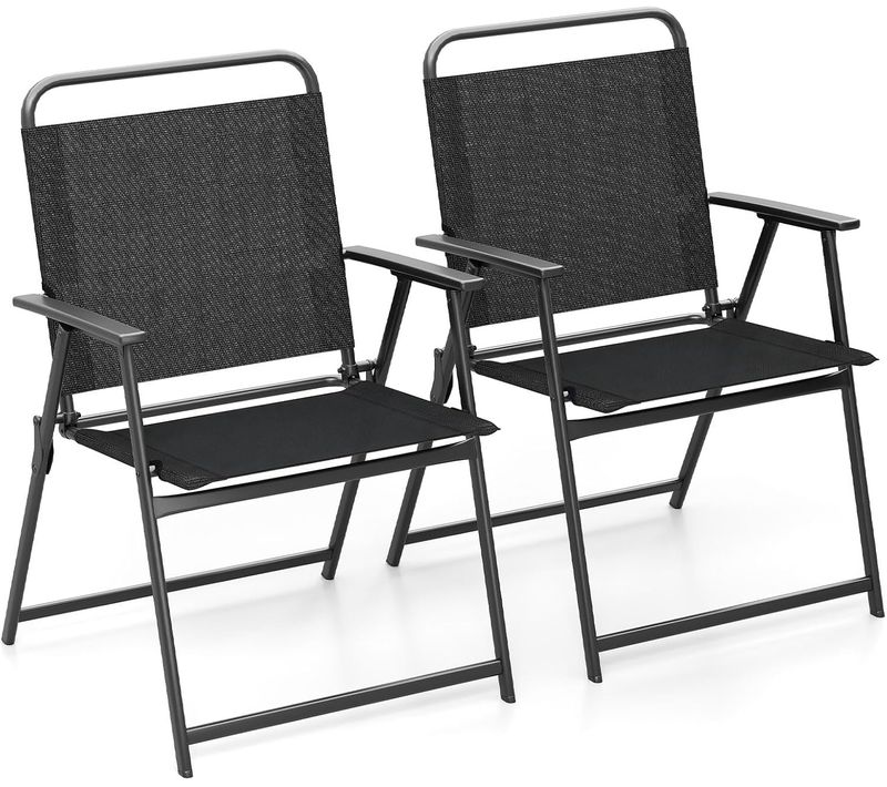 Lot De 2 Chaise Pliante, Cadre En Metal, Tissu, Fauteuil, 57 X 55 X 83 Cm, Noir