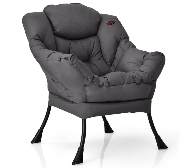Fauteuil Salon Scandinave, Fauteuil Relax Avec Oreiller Et Poche Latérale, Confortable, Gris