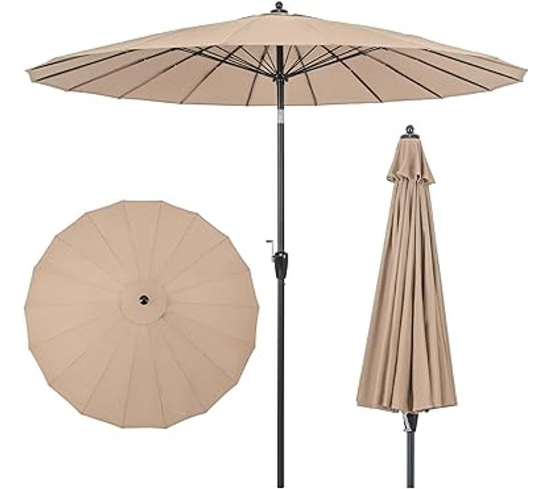 Parasol De Jardin Exterieur 265 Cm, 30° Inclinaison à Bouton-poussoir, 18 Baleines (brun)