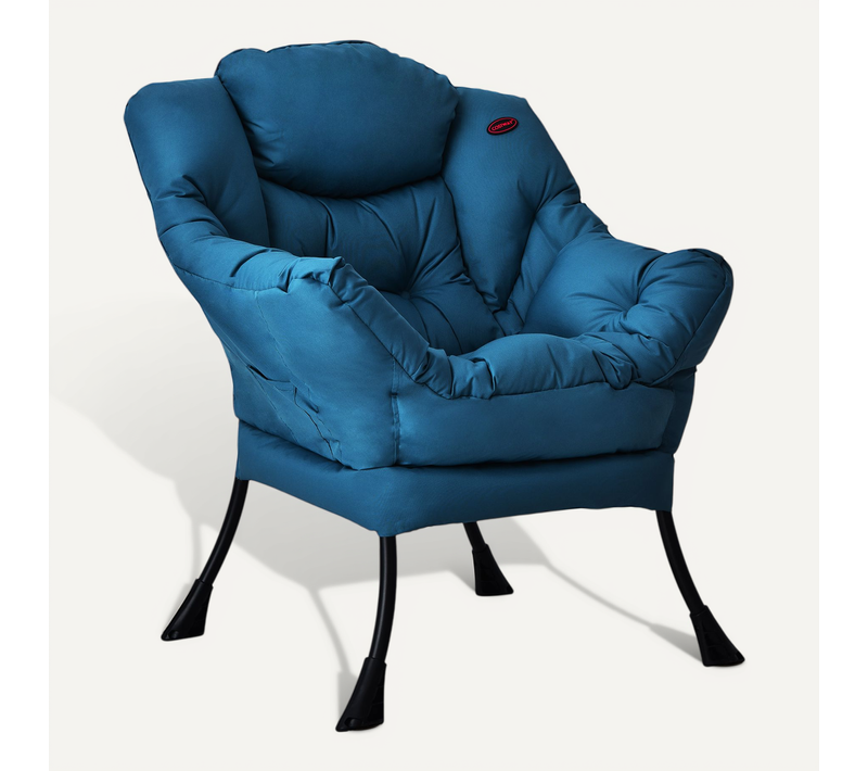 Fauteuil Salon Scandinave Avec Oreiller Et Poche Latérale, Cadre Pour Charger De 114 Kg, Bleu