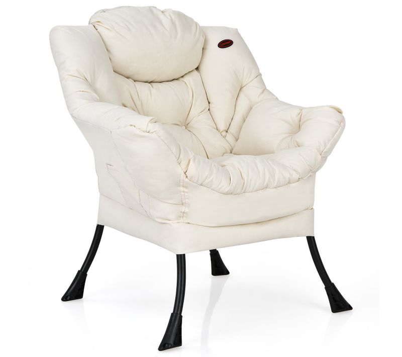 Fauteuil Salon Scandinave Avec Oreiller Et Poche Latérale, Cadre Pour Charger De 114 Kg, Beige
