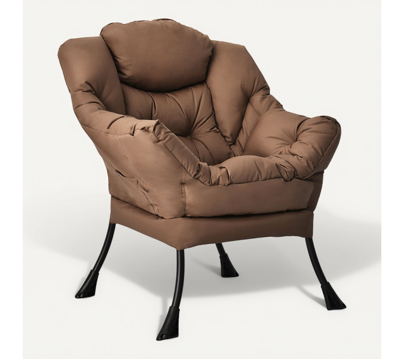 Fauteuil Salon Scandinave Avec Oreiller Et Poche Latérale, Cadre Pour Charger De 114 Kg, Café