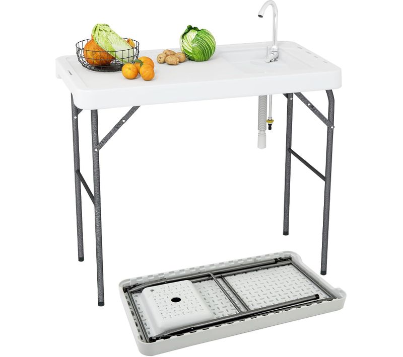 Table De Pêche Pliante Avec Robinet Pivotant à 360°, Table Camping Portable En Métalethdpe
