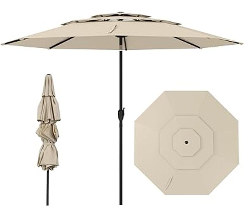 Parasol De Jardin Extérieur, Parasol Balcon à 3 Niveaux Sans Pied (beige)