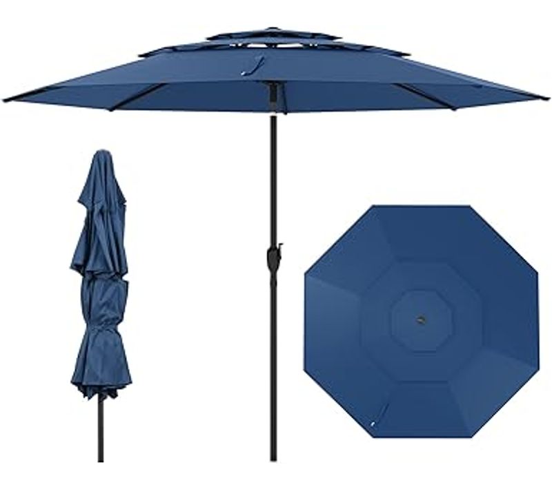 Parasol De Jardin Extérieur, Parasol Balcon à 3 Niveaux Sans Pied (blue Marine)
