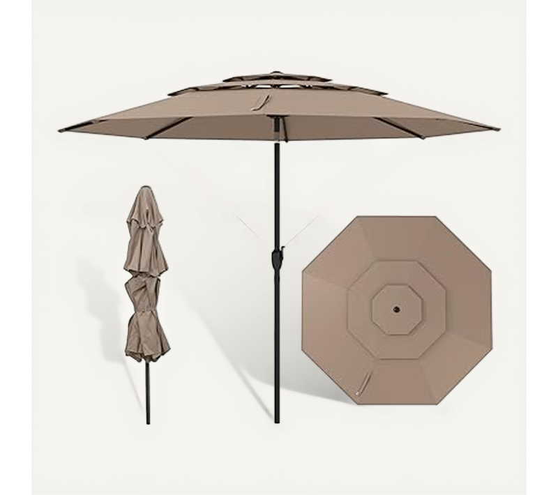 Parasol De Jardin Extérieur, Parasol Balcon à 3 Niveaux Sans Pied (brun Clair)