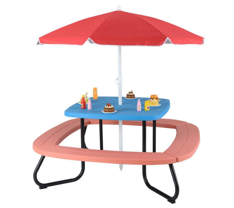 Table De Pique-nique Enfant En Hdpe Avec Parasol Amovible Et Réglable