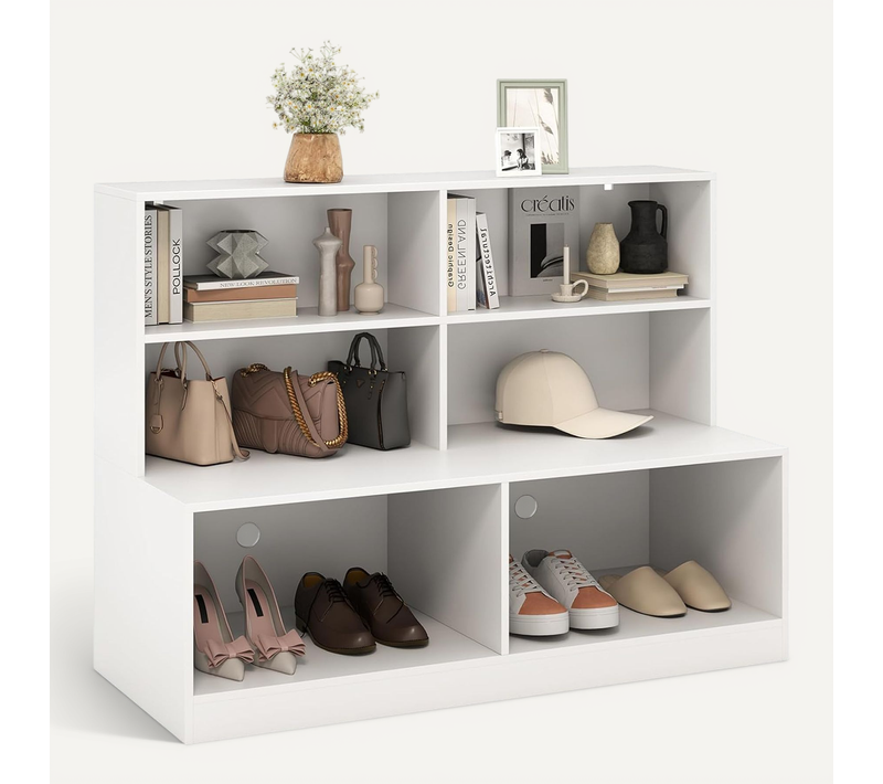 Banc Chaussures Entrée 2 En 1, 6 Compartiments, 2 Kits Anti-basculement, 120 × 50 × 90 Cm