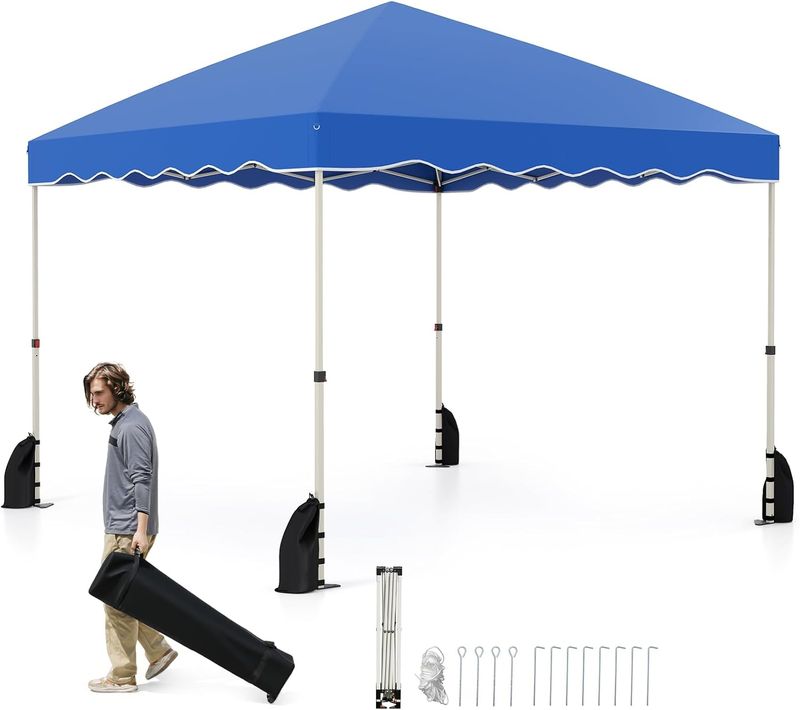 Tonnelle De Jardin Pliable 3x3m, Tente De Extérieur Portable Avec Sac à Roulettes (bleu)