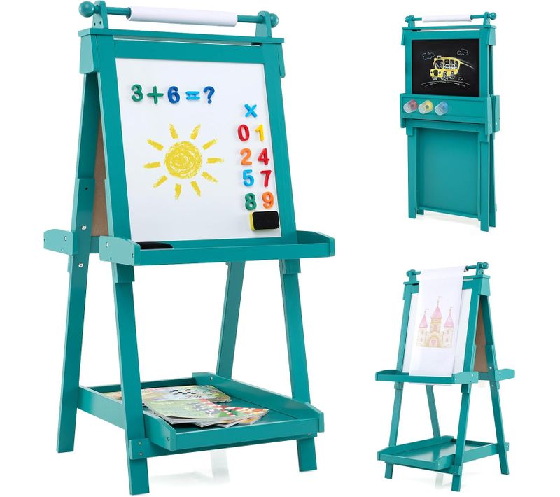 Tableau Enfant Double Face Avec Hauteur Réglable Et Rouleau De Papier Remplaçable (vert)